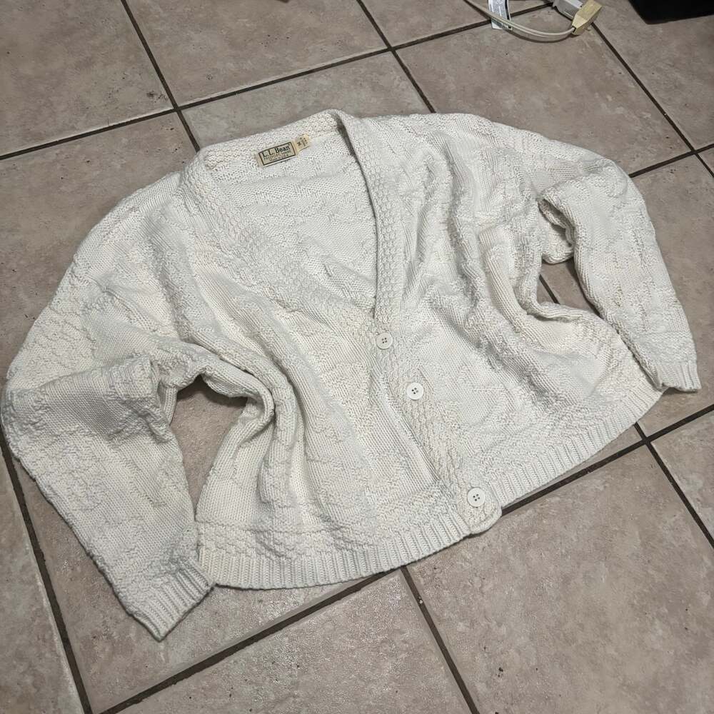 Vintage 90s Made In USA L.L. Bean cable knit cardigan granola-core grandma-core